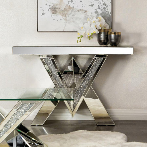 Taffeta - V-Shaped Sofa Table With Glass Top - Silver - Simple Home Plus