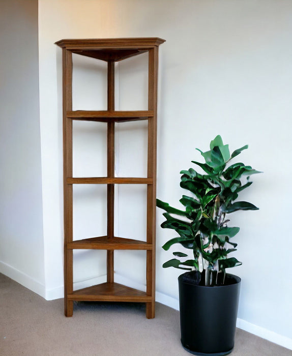 Solid Wood Four Tier Corner Bookcase - Walnut