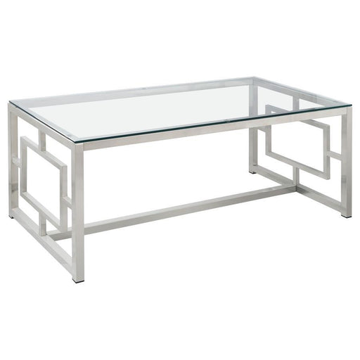 Merced - Rectangle Glass Top Coffee Table - Nickel - Simple Home Plus