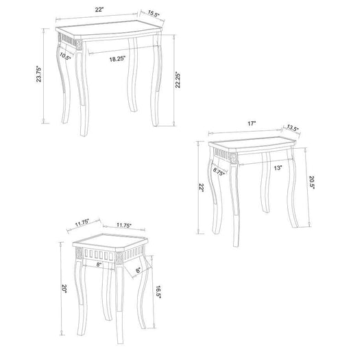 Daphne - 3 Piece Curved Leg Nesting Tables WArm - Brown - Simple Home Plus