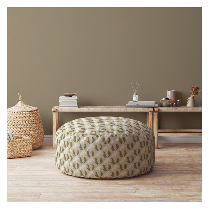 Cotton Round Animal Print Pouf Cover - Beige