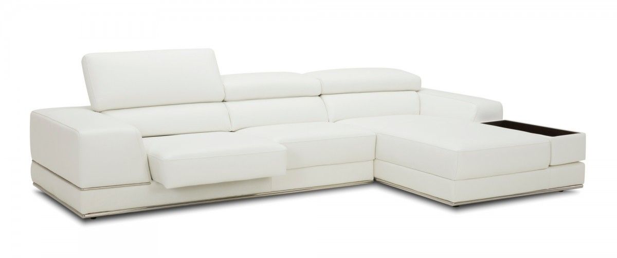 Contemporary Leather Right Facing Wide Arm Sectional Sofa - White