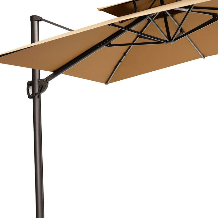 Round Tilt, Cantilever Patio Umbrella With Stand - Tan