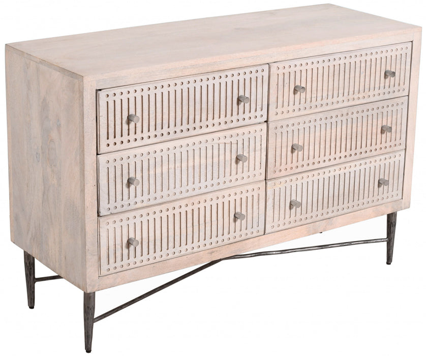 Solid Wood Six Drawer Double Dresser - Brushed Ivory