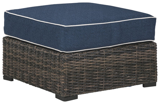 Grasson - Brown / Blue - Ottoman With Cushion - Simple Home Plus