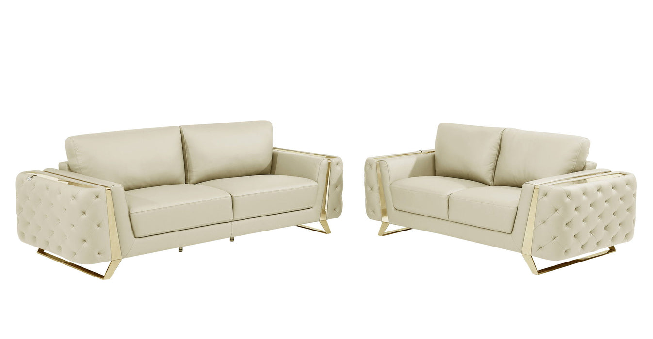 2 Piece Seating Set Indoor Five Person Italian Leather - Beige