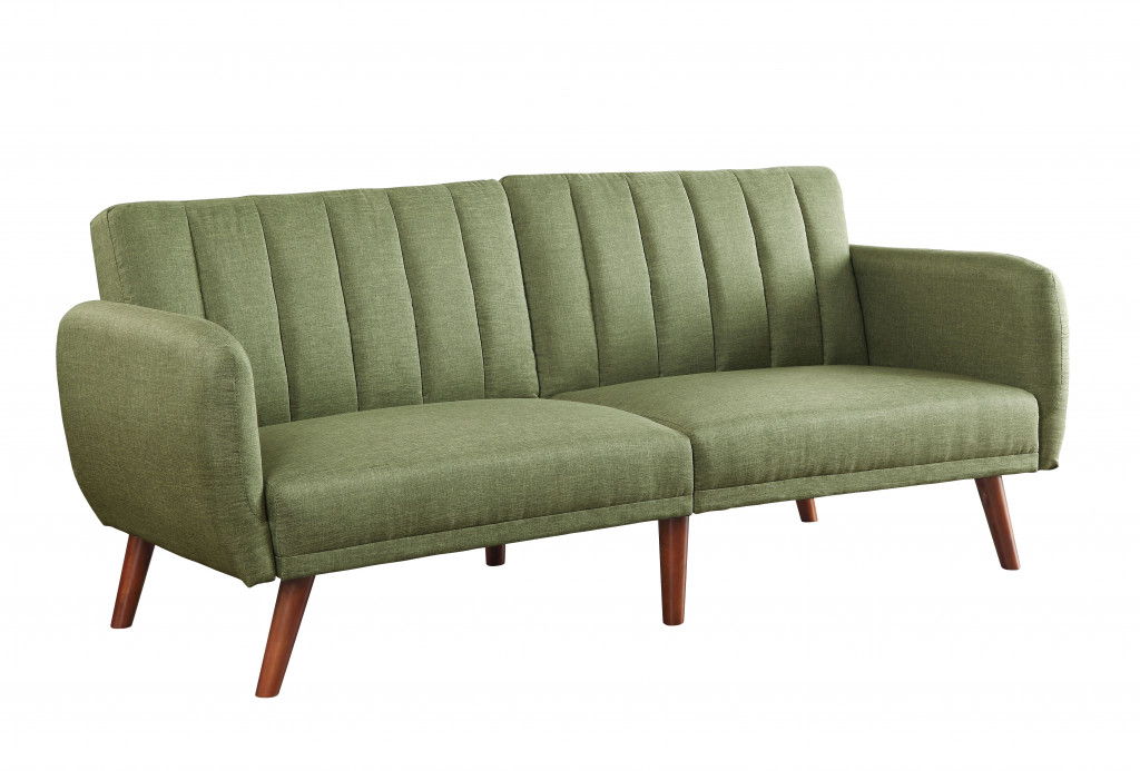 Linen And Wood Brown Sleeper Sofa - Green