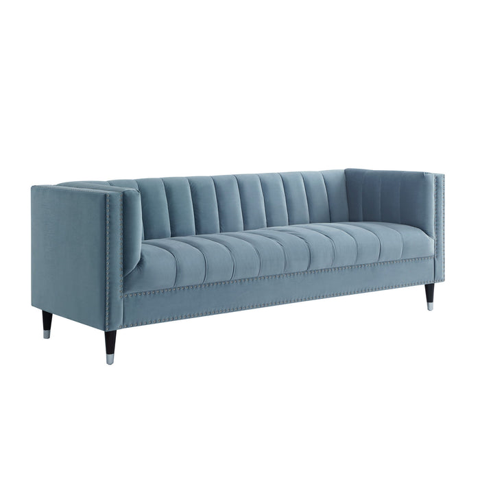 Velvet Sofa With Espresso Legs - Slate Blue