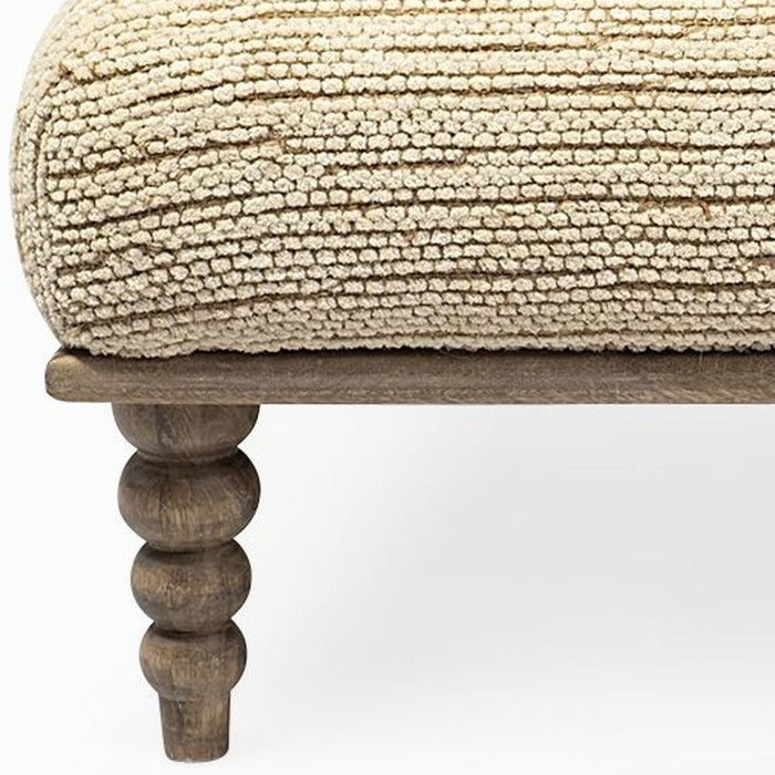 Upholstered Cotton Blend Bench - Cream / Brown