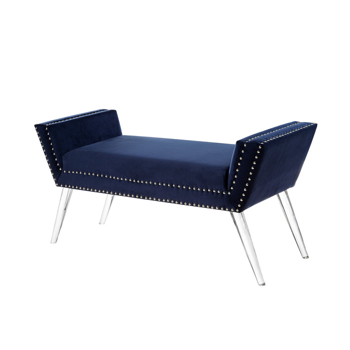 Upholstered Velvet Bench - Navy Blue / Clear