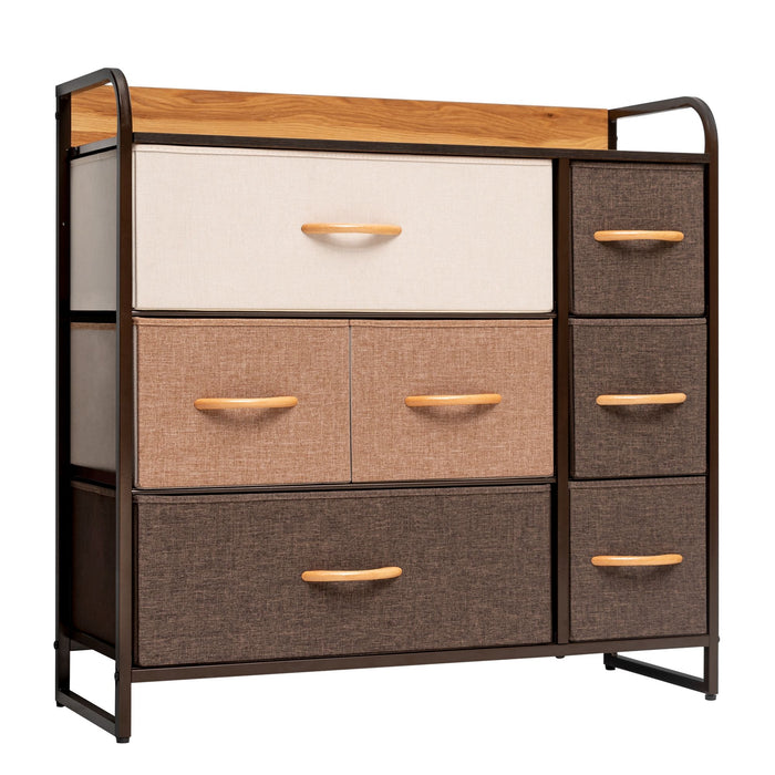 Steel And Fabric Seven Drawer Dresser - Brown