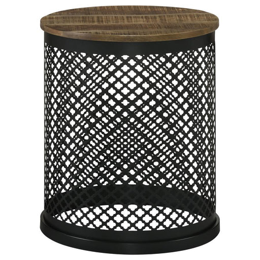 Aurora - Round Accent Table With Drum Base - Natural And Black - Simple Home Plus
