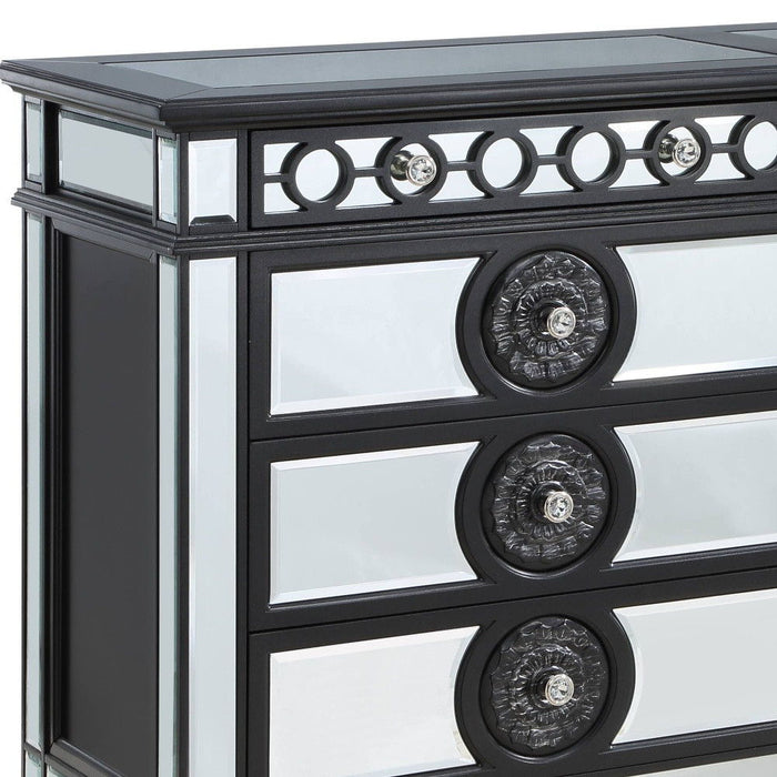 Solid Wood Mirrored Eight Drawer Double Dresser - Black / Silver