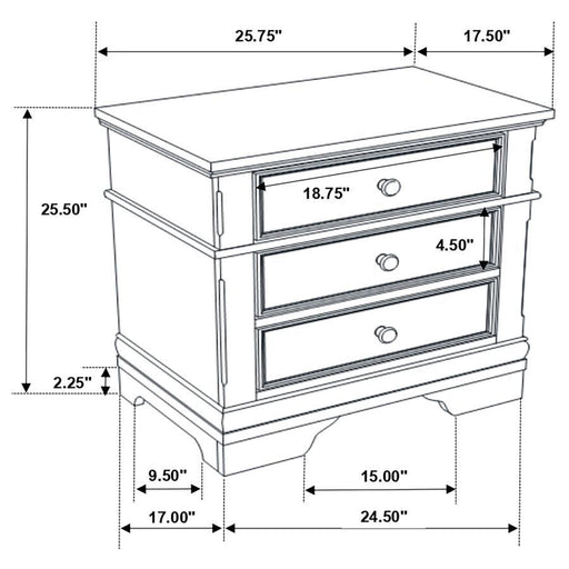 Manchester - 3-Drawer Nightstand - Wheat - Simple Home Plus