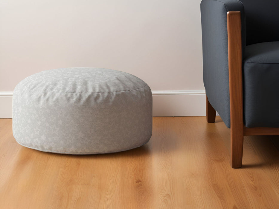 Cotton Round Abstract Pouf Ottoman - Gray