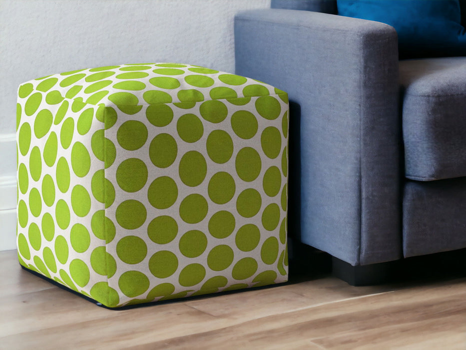 Cotton Polka Dots Pouf Ottoman - Green / White