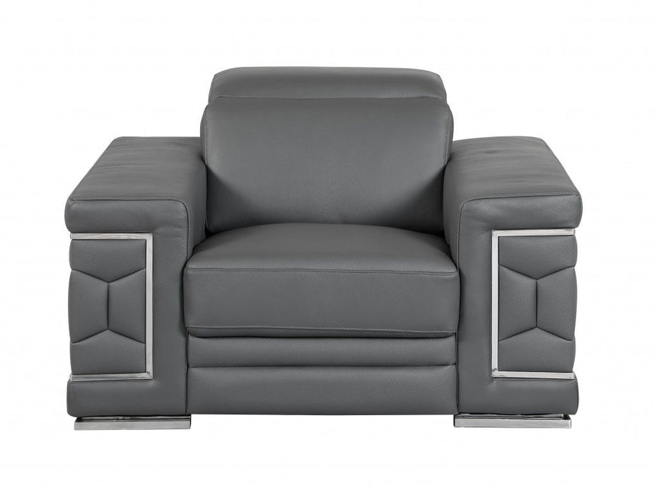 Three Piece Italian Leather Six Person Indoor Seating Set - Dark Gray