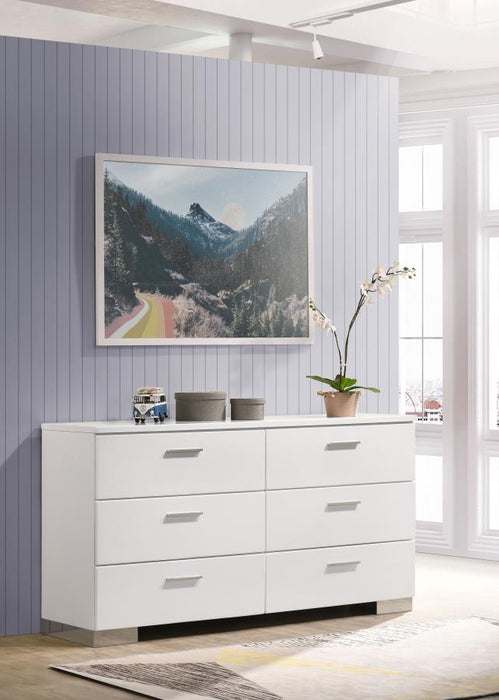 Felicity - 6-Drawer Dresser - Glossy White - Simple Home Plus