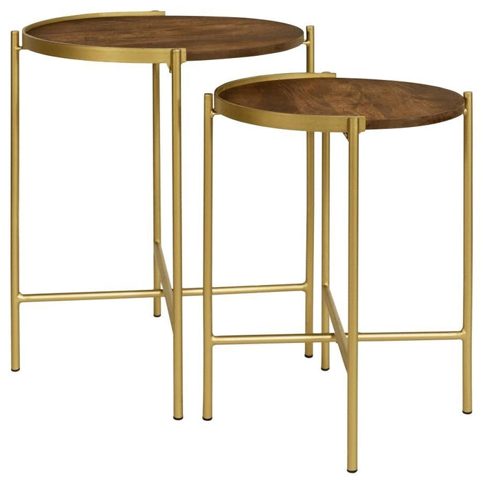 Malka - 2 Piece Round Nesting Table - Dark Brown And Gold - Simple Home Plus