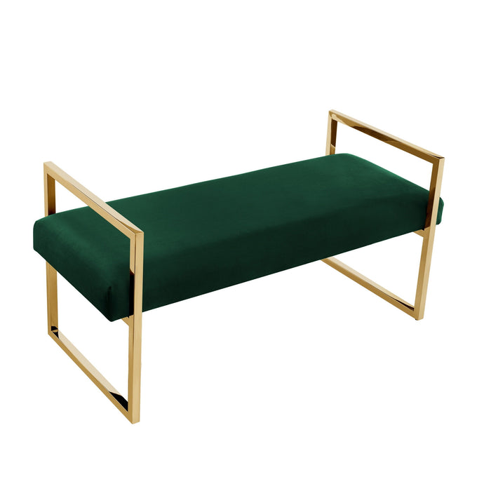 Bench Upholstered Velvet - Hunter Green / Gold