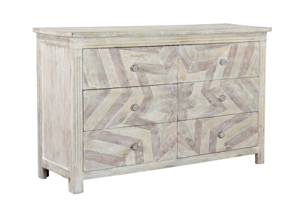 Solid Wood Six Drawer Double Dresser - White Wash