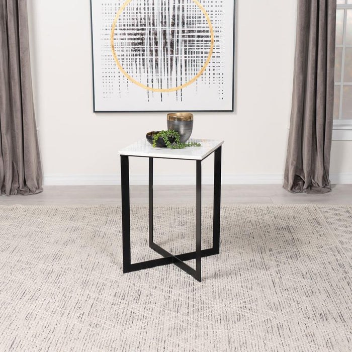 Tobin - Square Marble Top End Table - White And Black - Simple Home Plus