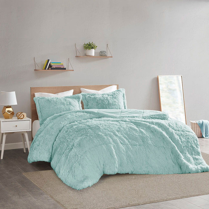 Malea - King Shaggy Long Comforter Mini Set - Aqua