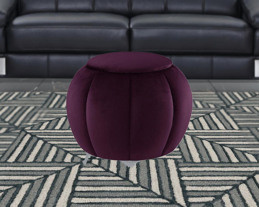 Velvet Round Ottoman - Purple / Silver