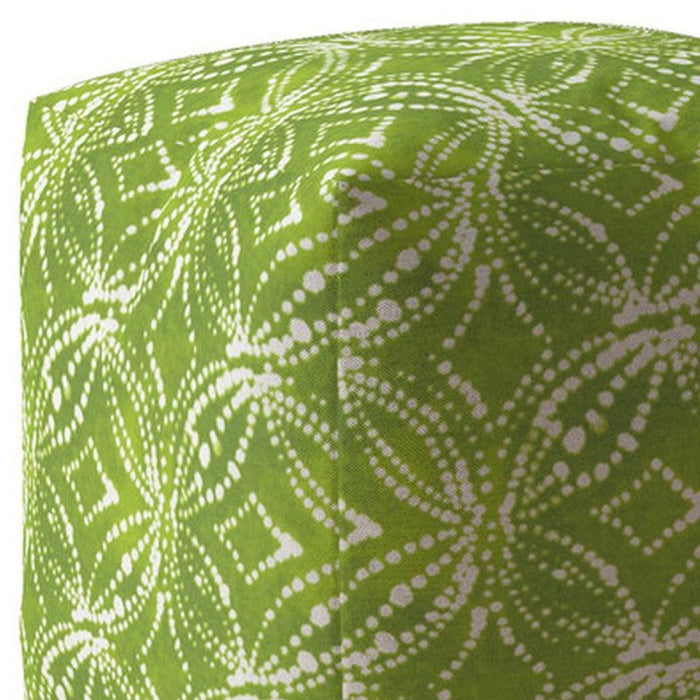 Cotton Damask Pouf Ottoman - Green / White