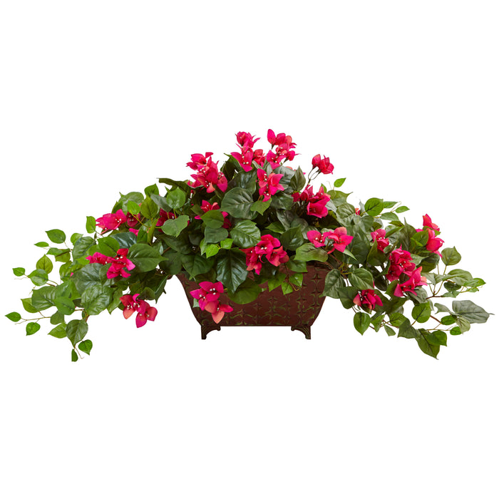 17" Bougainvillea Artificial Plant in Metal Planter