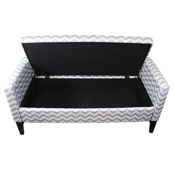 Upholstered Polyester Blend Geometric Bench With Flip Top - Gray / White / Black