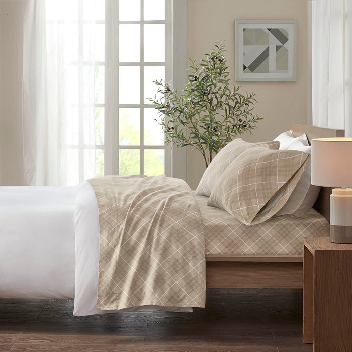 King Cozy Sheet Set - Tan Plaid