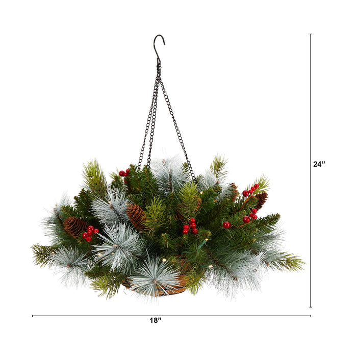 24 Pine and Berries Hanging Basket / 72 Tips & 30 Lights