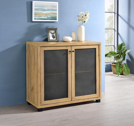 Mchale - Accent Cabinet With Two Mesh Doors - Golden Oak - Simple Home Plus
