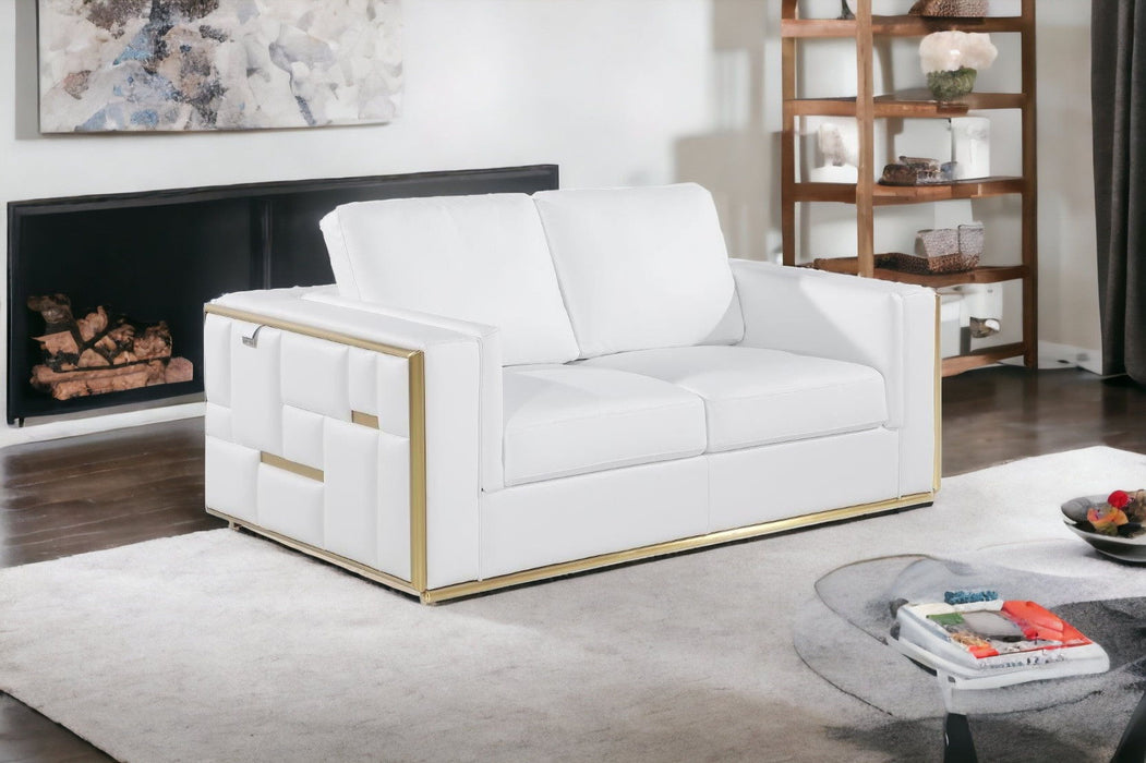 Leather Loveseat Metallic - White / Silver