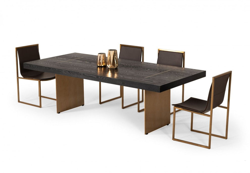 Rectangular And Metal Dining Table - Dark Brown / Brass