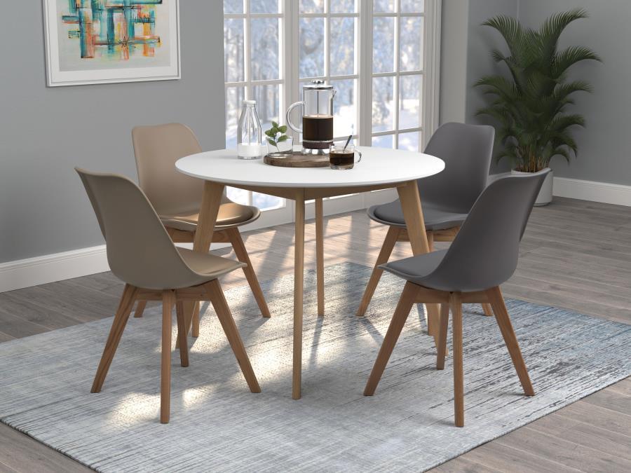 Breckenridge - Round Dining Table - Matte White And Natural Oak - Simple Home Plus