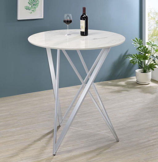 Bexter - Faux Marble Round Top Bar Table - White And Chrome - Simple Home Plus