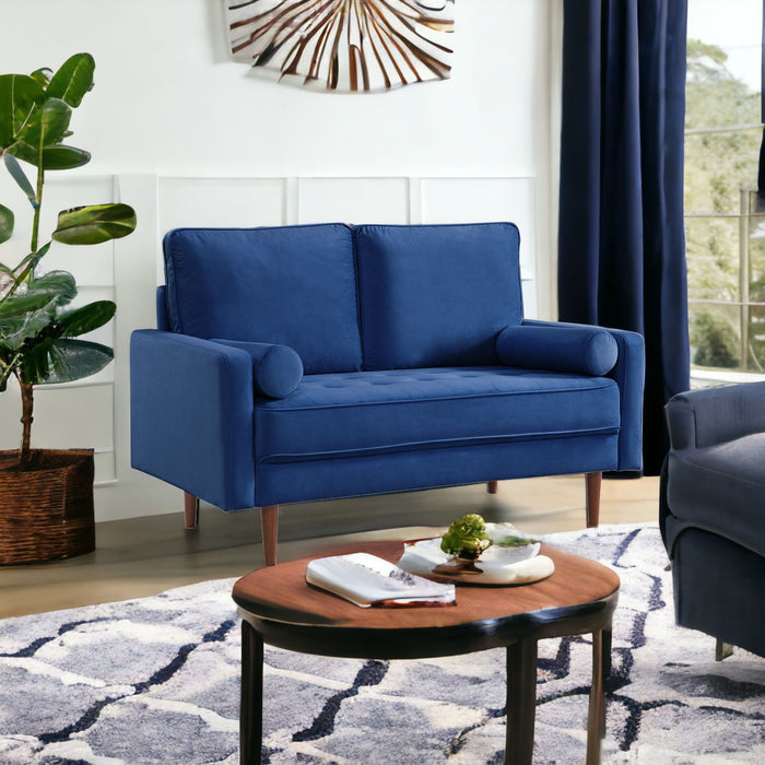 Velvet Loveseat And Toss Pillows - Blue / Dark Brown