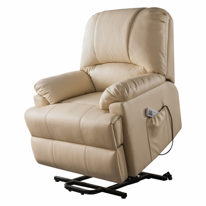 Faux Leather Power Massage Lift Assist Recliner - Beige