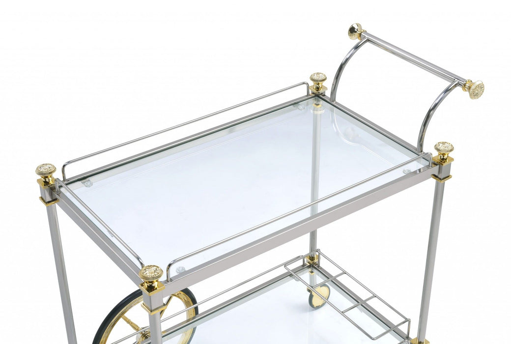 Clear Glass Metal Casters Serving Cart - Silver Gold