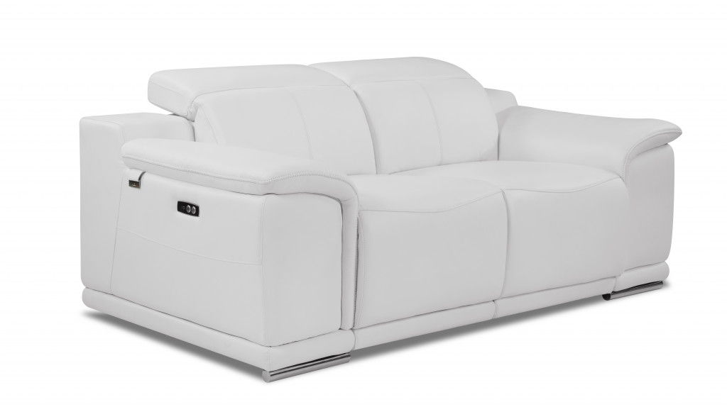 Italian Leather, Power Reclining Loveseat - White / Silver