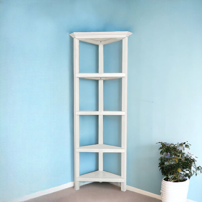 Solid Wood Corner Bookcase - White