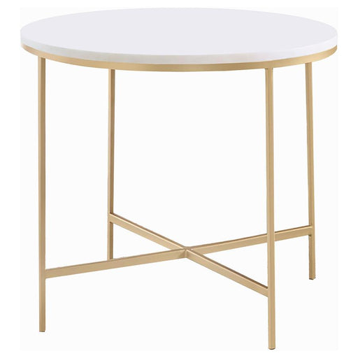 Ellison - Round X-Cross End Table - White And Gold - Simple Home Plus