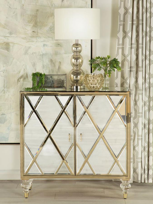 Astilbe - 2-Door Accent Cabinet - Mirror And Champagne - Simple Home Plus