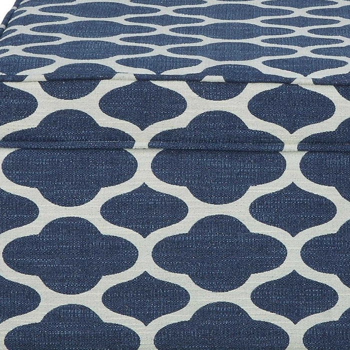 Upholstered Linen Blend Geometric Bench With Flip Top - Blue / White / Black