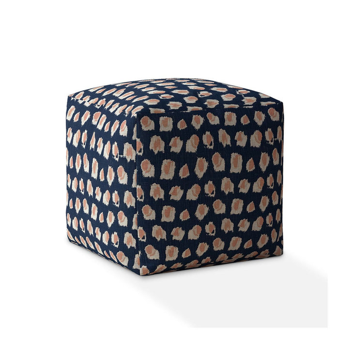 Canvas Abstract Pouf Ottoman - Blue