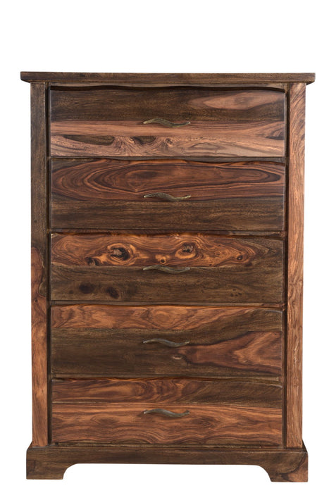 Solid Wood Five Drawer Chest - Dark Brown