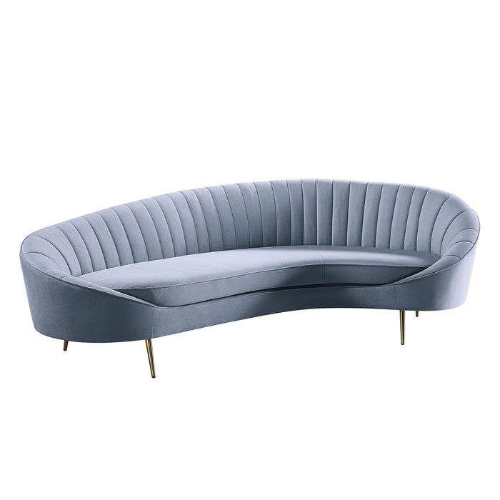 Velvet Curved Sofa With Legs - Light Gray / Gold