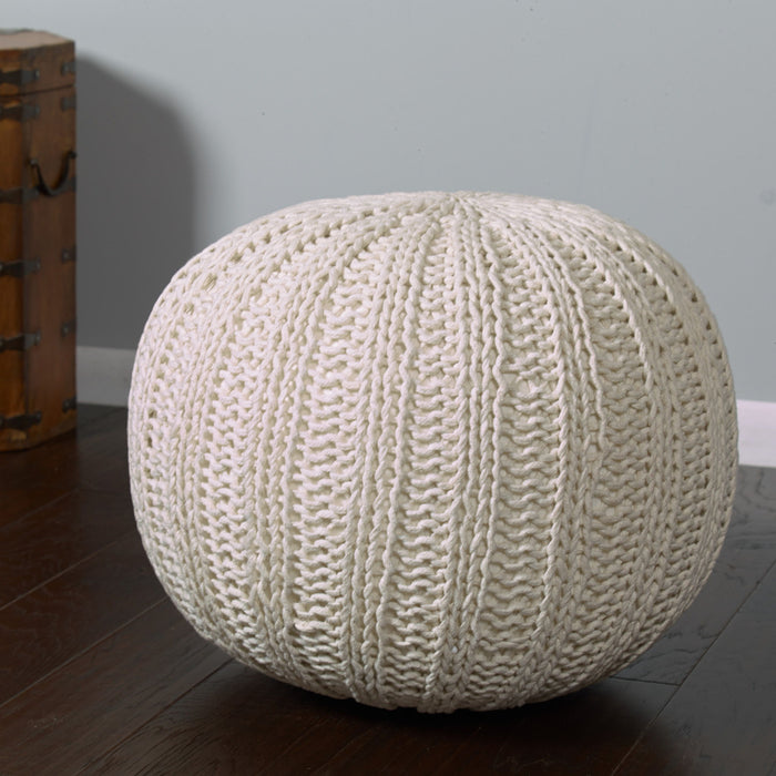 Cotton Round Ottoman - Beige